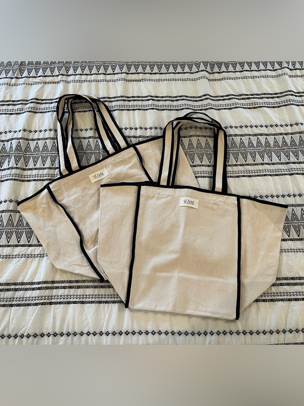 Set of Two: Sézane Natural Canvas Tote with Black Trim